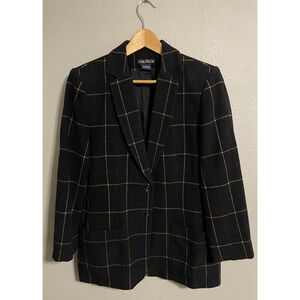 Vintage Nautica Womens Blazer Size 10 Black Plaid Wool Blend Career Preppy 90s